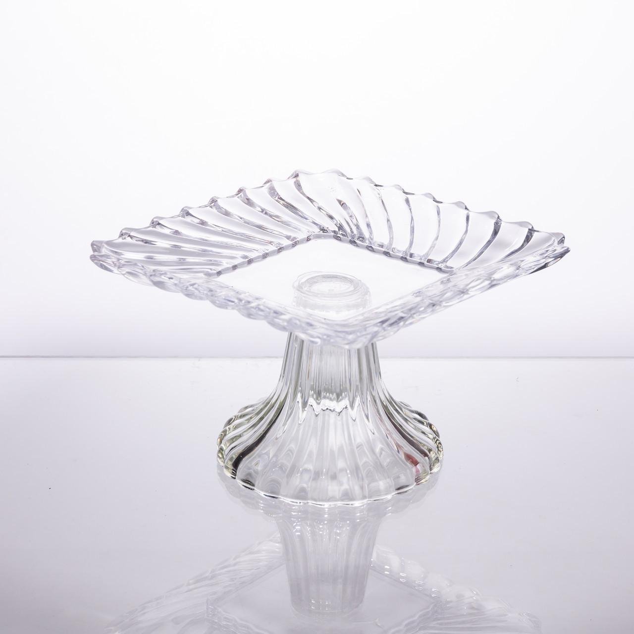 Тортовщица стеклянная квадратная на ножке 16х16 см Прозрачный (64486-15)