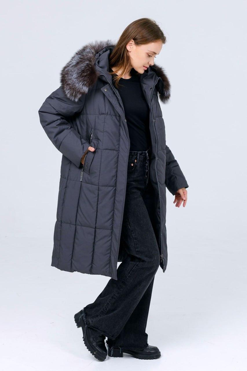 Куртка-пуховик жіноча з натуральним хутром р. 50 Темно-сірий (7601/50) - фото 2 Куртка-пуховик жіноча з натуральним хутром р. 50 Темно-сірий (7601/50) - фото 2