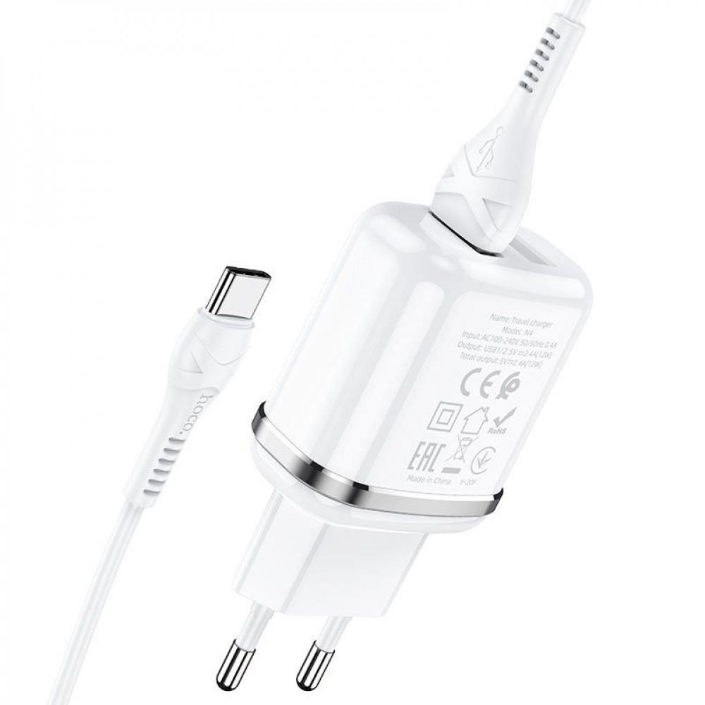 Зарядное устройство сетевое Hoco N4 Aspiring/Cable Type-C 2,4A 2USB Белый (30775 white) - фото 4