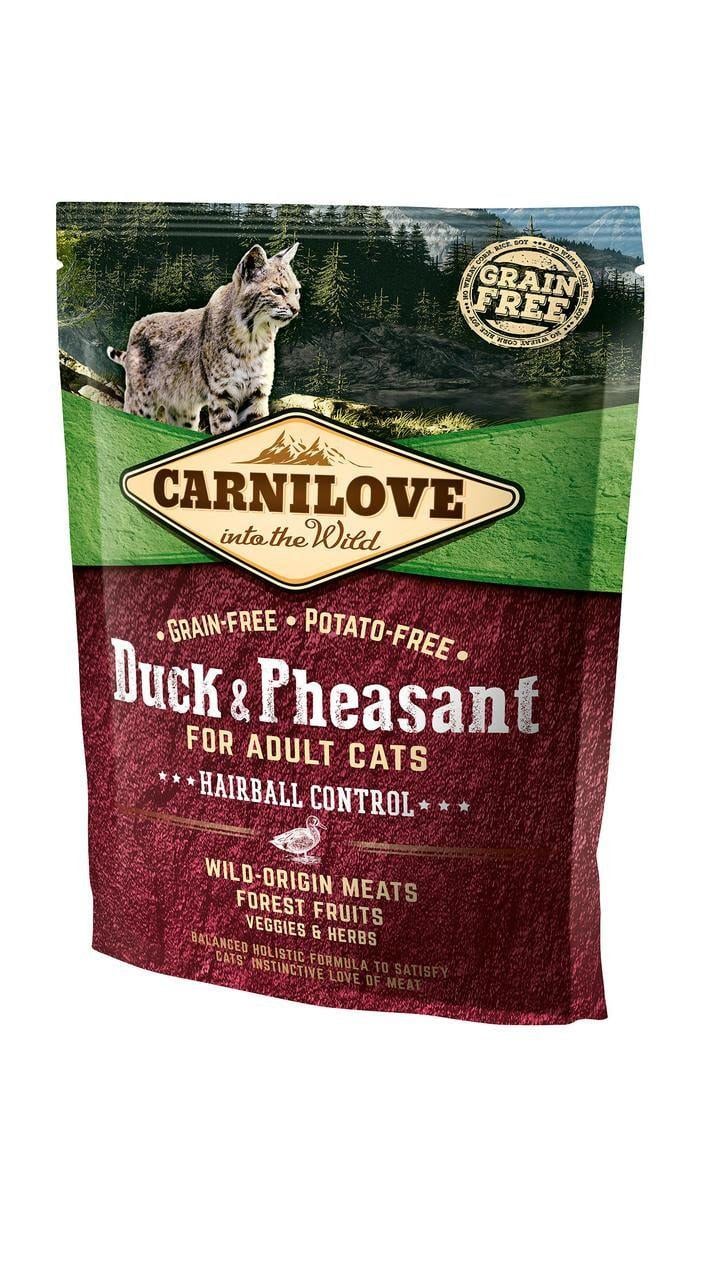 Корм сухой для взрослых кошек Carnilove Cat Duck&Pheasant Hairball Control для выведения волосяных комков 400 г (8595602512355)