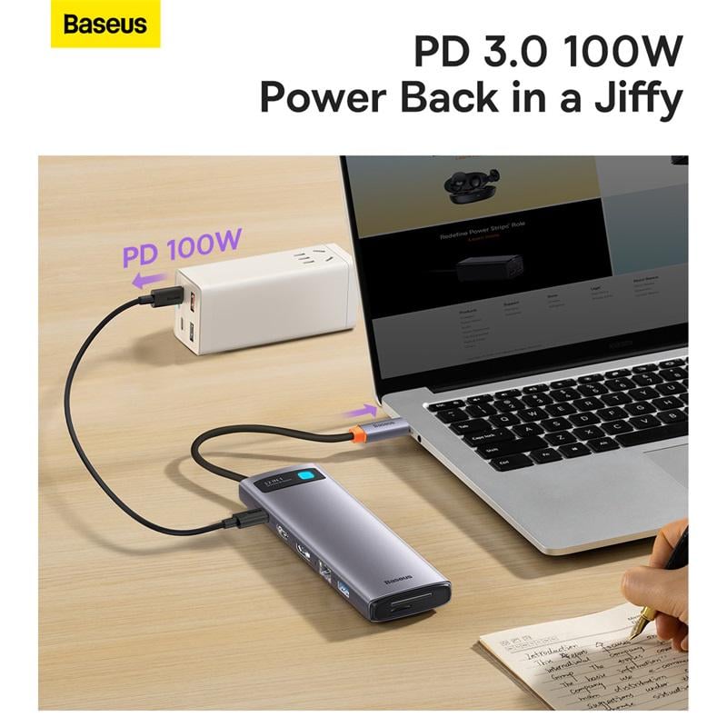 USB-хаб BASEUS Metal Gleam Series 12-in-1 Multifunctional Type-C HUB Docking Station Gray (WKWG020213) - фото 15 USB-хаб BASEUS Metal Gleam Series 12-in-1 Multifunctional Type-C HUB Docking Station Gray (WKWG020213) - фото 15