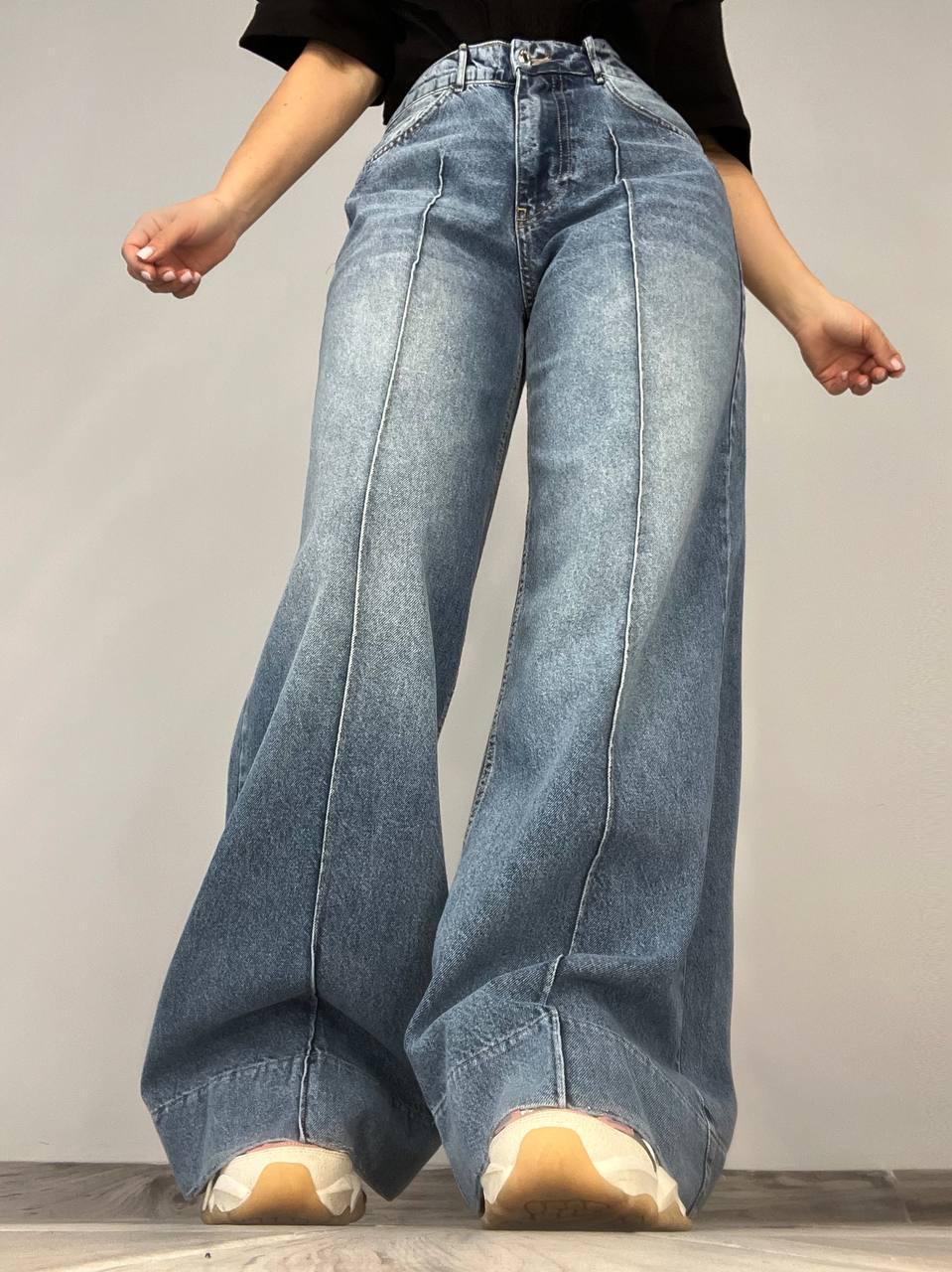 Джинсы женские ITS Basic 3717-31 PALAZZO jeans свободные палаццо широкие клеш стрелка длинные р. 36 Светло-синий (3906)