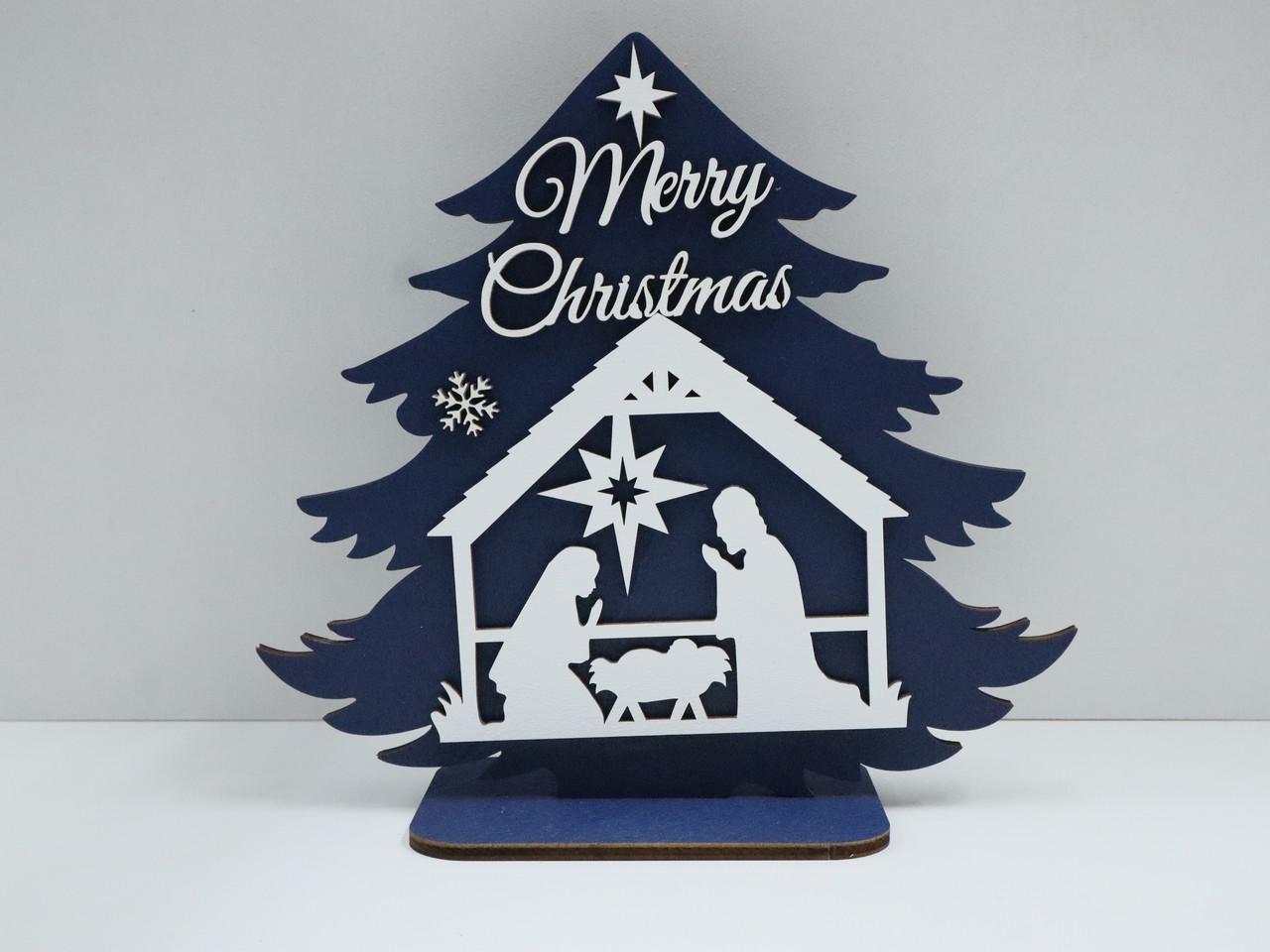 Новогодняя декорация Вертеп деревянная Синий (1313329917)
