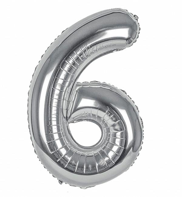Шарик Цифра "6" 1 м Серебреный
