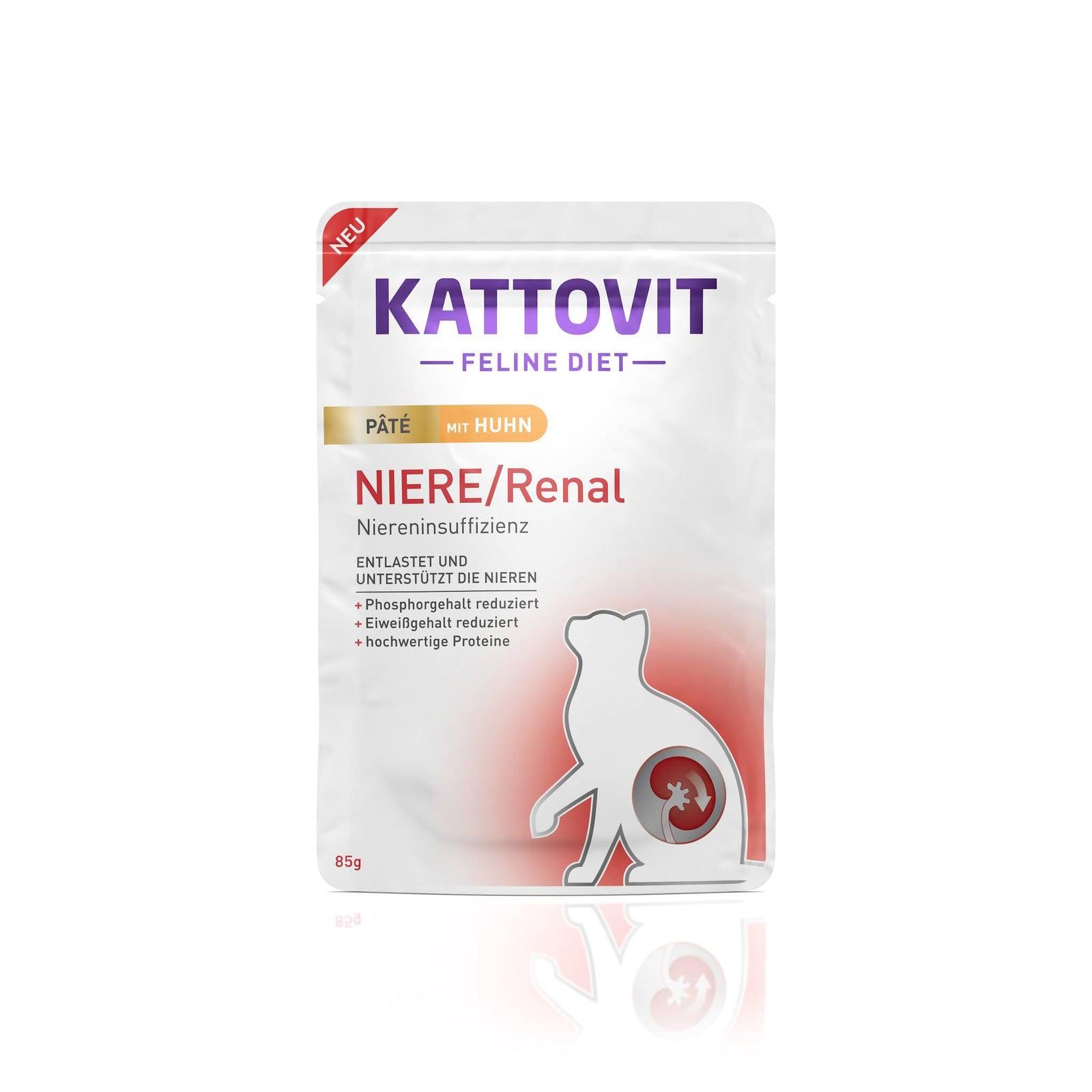 Влажный диетический корм в паучах Kattovit Niere/Renal Paté с курицей для кошек 85 г