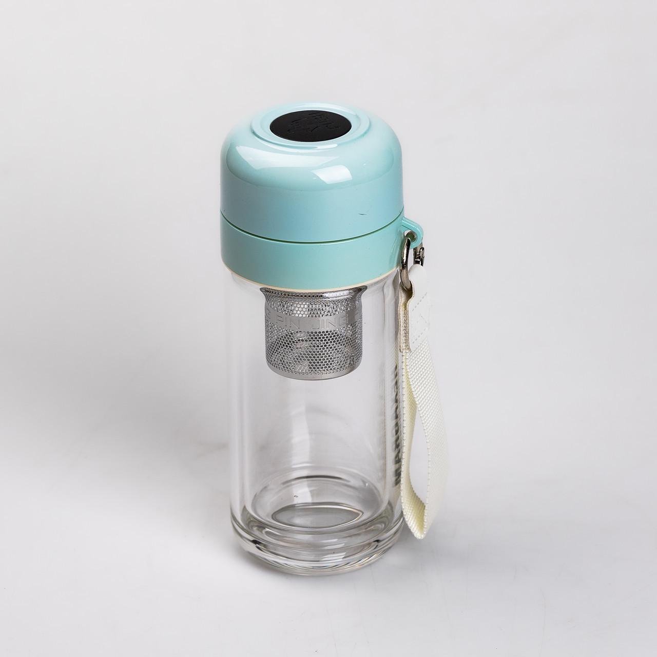 Термос стеклянный Hexagram с двойными стенками и заварником 240 мл Мятный (2431236548)