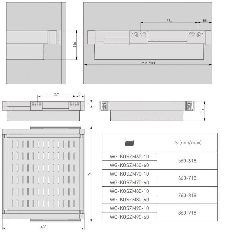Кошик для білизни металевий GTV Elite з дотягом 700 мм Чорний (WG-KOSZM70-20) - фото 4 Кошик для білизни металевий GTV Elite з дотягом 700 мм Чорний (WG-KOSZM70-20) - фото 4
