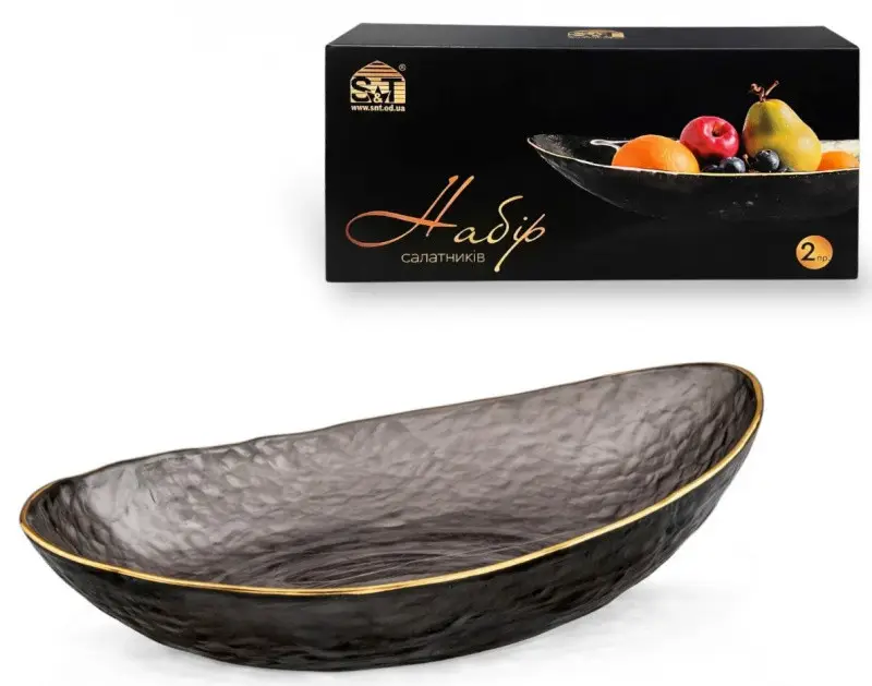 Набор стеклянных салатников Агат 31х15 см 2 шт. с золотым кантом (92972)