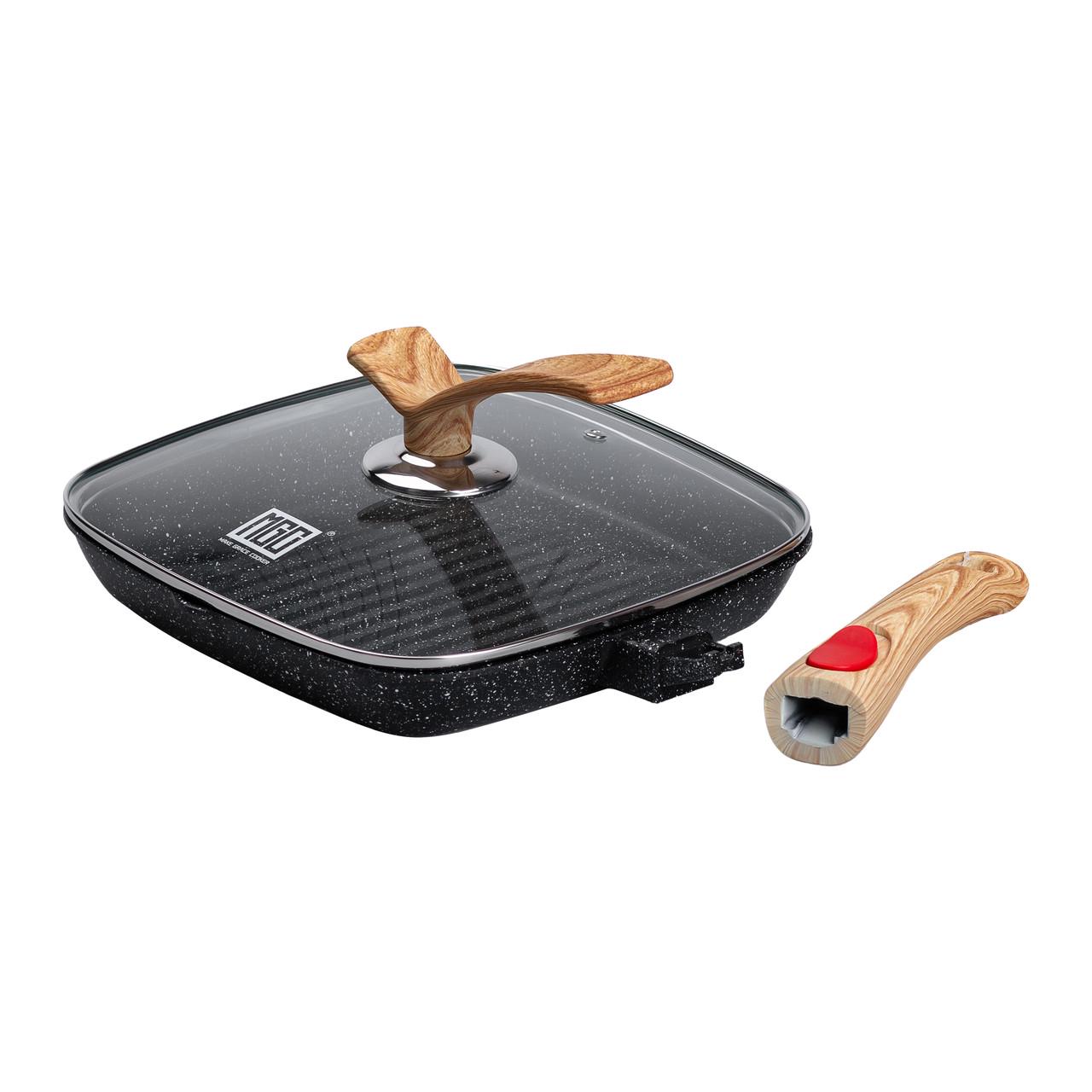 Сковорода-гриль алюмінієва MGC зі скляною кришкою та ручкою квадратна 24 см Чорний - фото 6 Сковорода-гриль алюмінієва MGC зі скляною кришкою та ручкою квадратна 24 см Чорний - фото 6