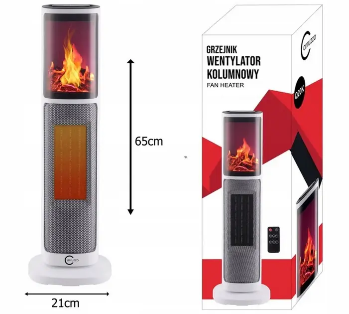 Тепловентилятор колонний Carruzzo з імітацією каміна та пультом 2000 Вт (29711459) - фото 4 Тепловентилятор колонний Carruzzo з імітацією каміна та пультом 2000 Вт (29711459) - фото 4