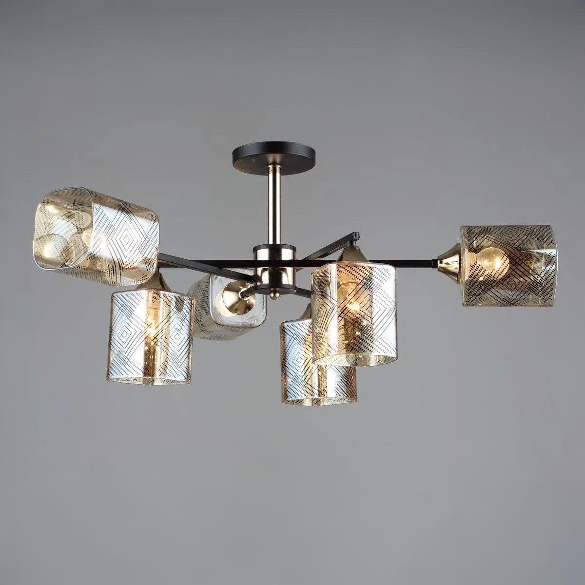Люстра Sirius на шесть квадратных плафонов под лампу Е27 Черный/Золотой (B A4080/6 BK+FGD)