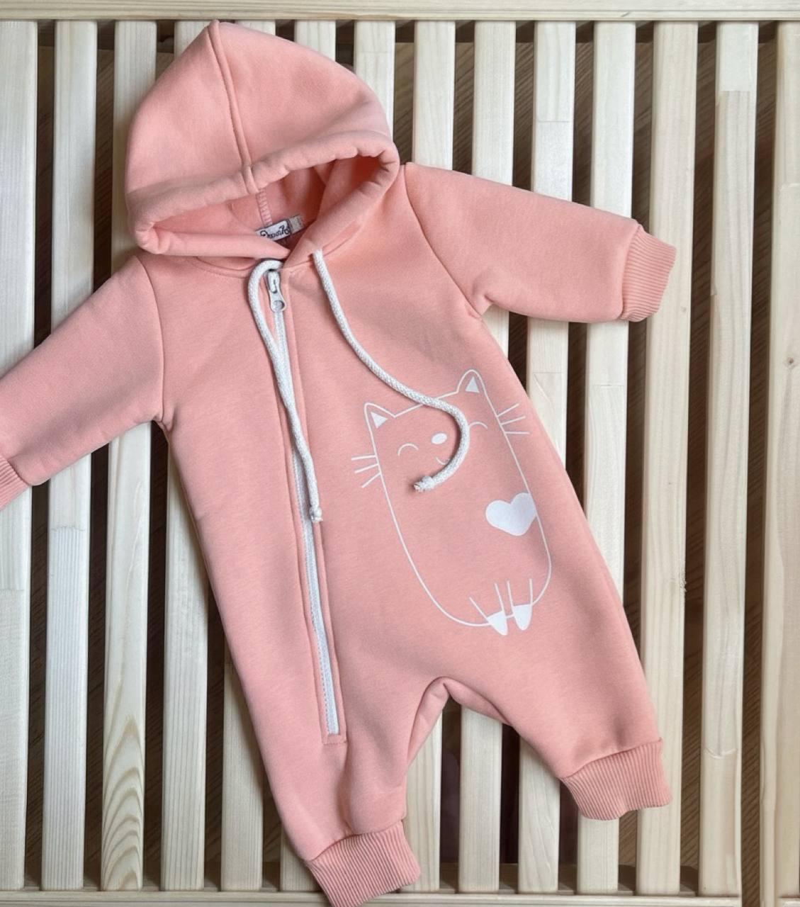 Комбинезон ромпер утепленный детский DreamKid 56 см Персиковый