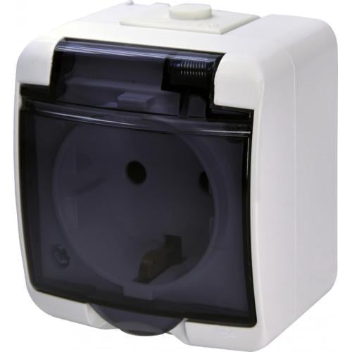 Розетка одинарна ETI Schuko RHE-1sd з прозорою з/к IP54 Білий (4668016)