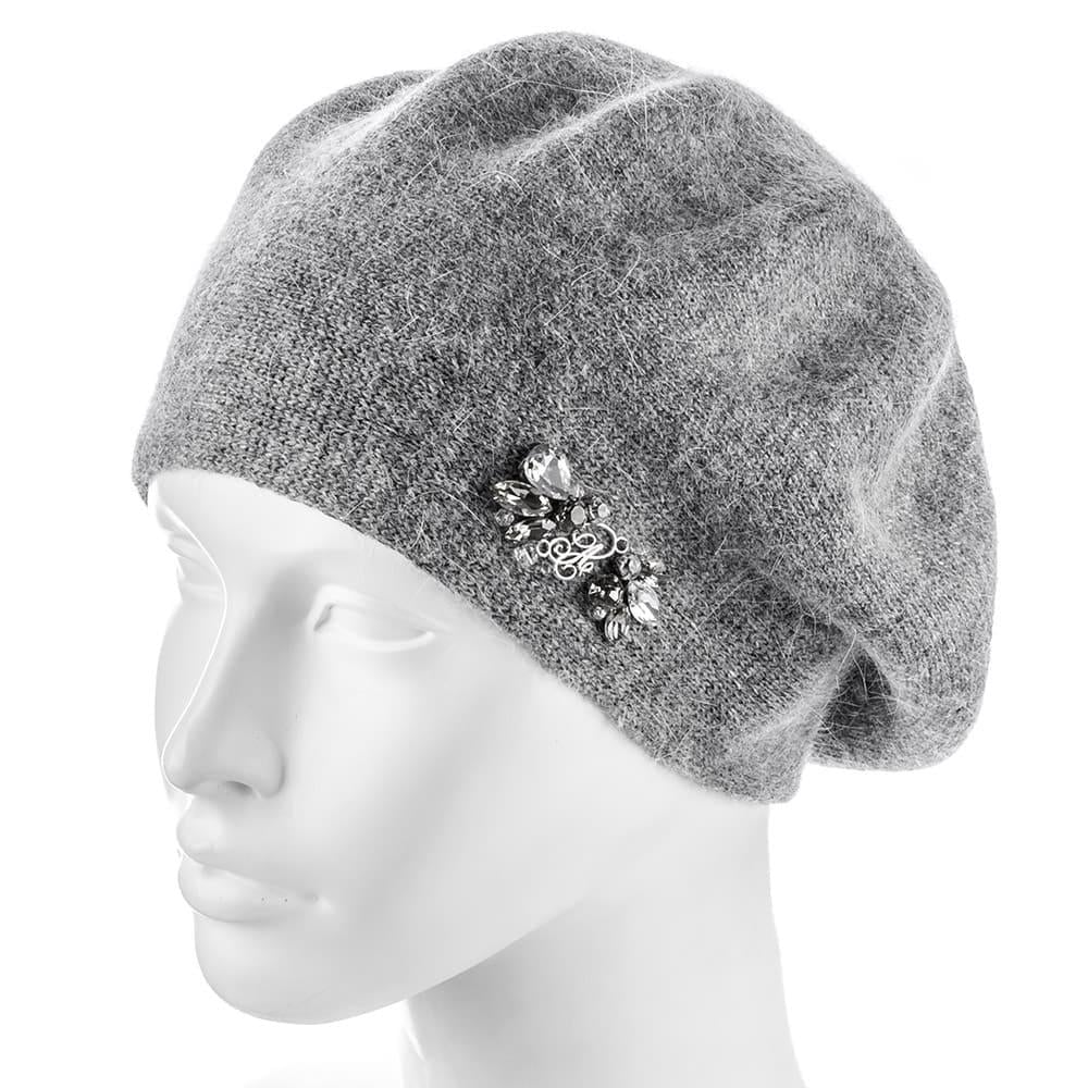 Берет ангоровый Actrics WH778 двойной на ножке с камнями L р. 57-58 Шиншилла
