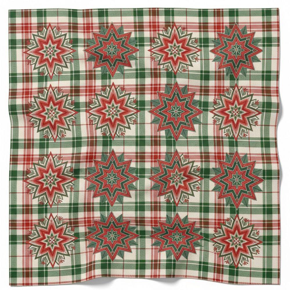 Платок шелковый Presentville Армани с принтом Красно-зеленые звезды 68х68 см (HUST_26NY007)