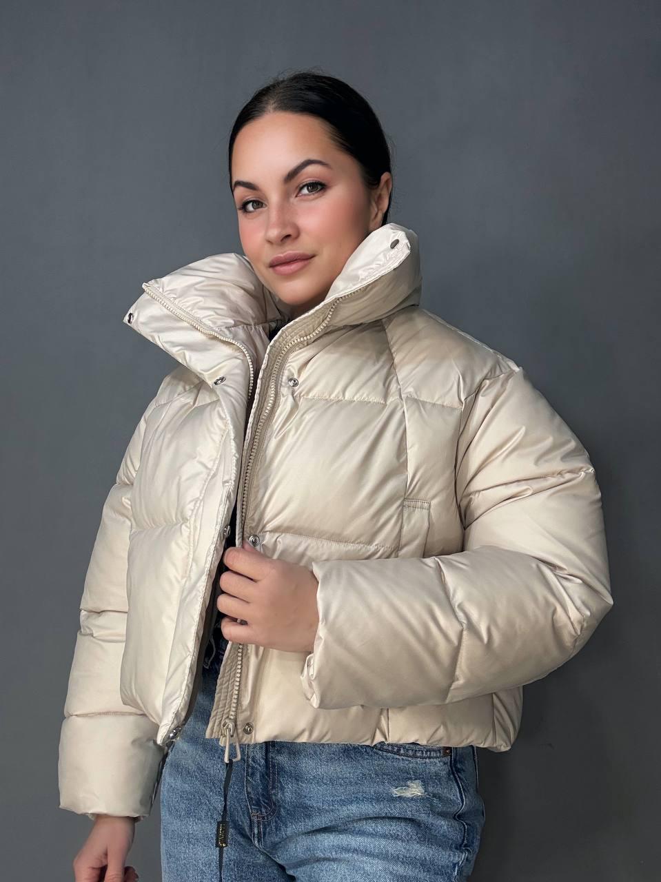 Куртка женская Lady Yep 30083 пуффер короткая глянцевая M Бежевый (6355)