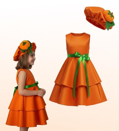 Карнавальное детское платье Тыквушка с головным убором/коттон рост 98-104 см - фото 2 Карнавальное детское платье Тыквушка с головным убором/коттон рост 98-104 см - фото 2