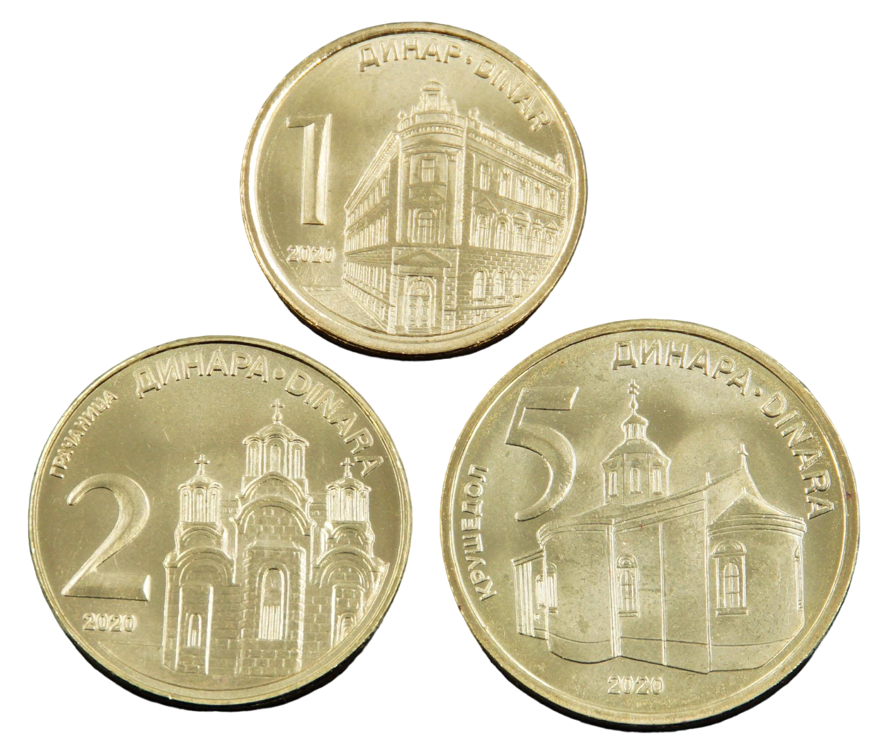 Коллекционные монеты Сербия 2020 1/2/5 динаров UNC