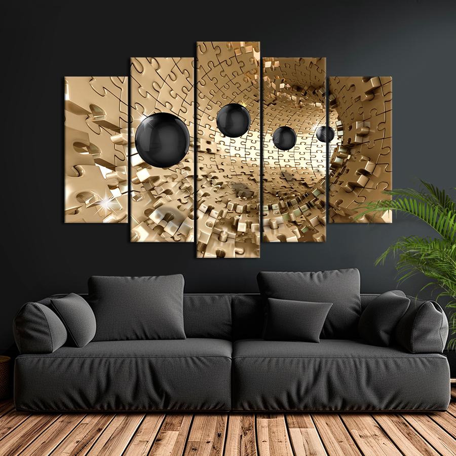 Картина на полотні Кулі в тунелі із золотих пазлів 137x85 см (V343-5_L)