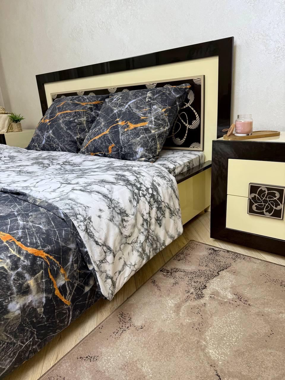 Комплект постільної білизни євро Мармур простирадло на резинці 180x200х20 см Чорно-сірий (28830752) - фото 2 Комплект постільної білизни євро Мармур простирадло на резинці 180x200х20 см Чорно-сірий (28830752) - фото 2