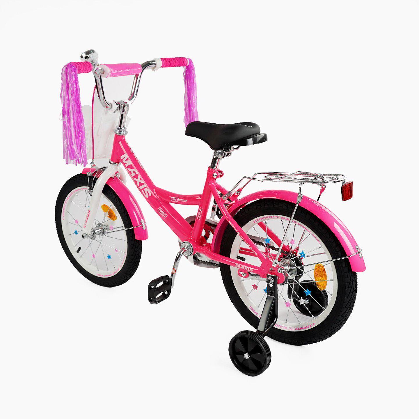 Велосипед двухколесный Corso MAXIS 16" для девочки с корзиной и багажником Малиновый - фото 3 Велосипед двухколесный Corso MAXIS 16" для девочки с корзиной и багажником Малиновый - фото 3