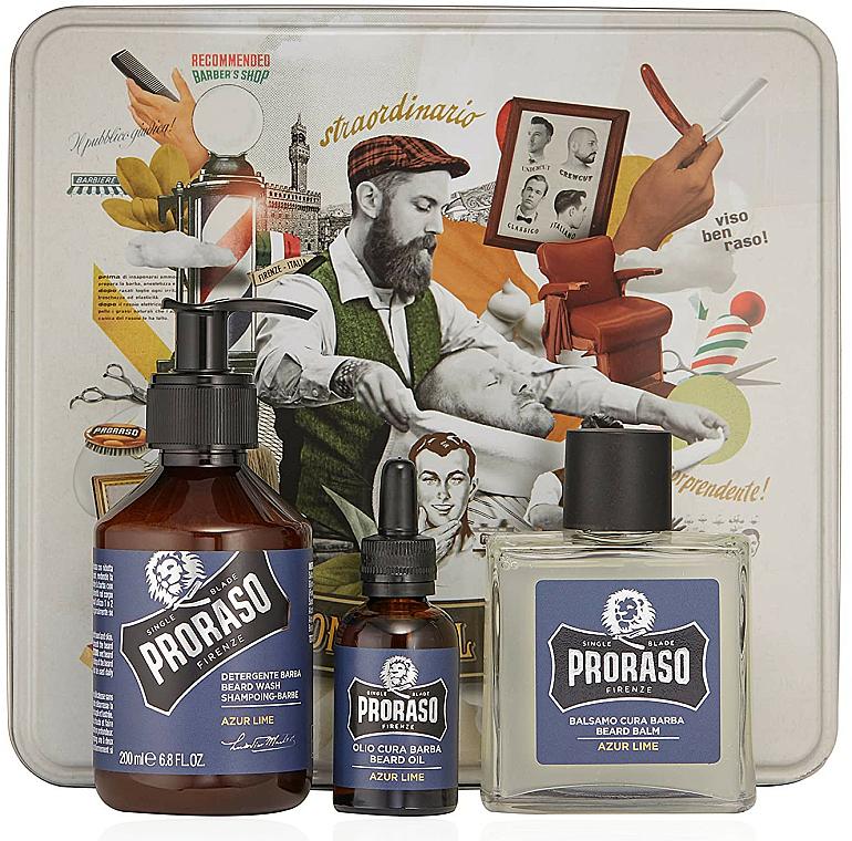 Набор Proraso Azur Lime Beard Kit balm/100 мл/shmp/200 мл/oil/30 мл