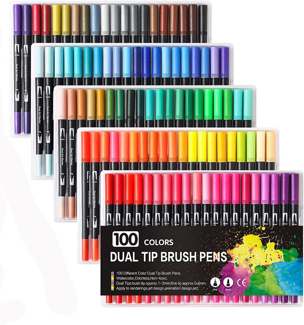 Набір двосторонніх маркерів FineLiner Brush Markers Pens 100 кольорів (FC122)