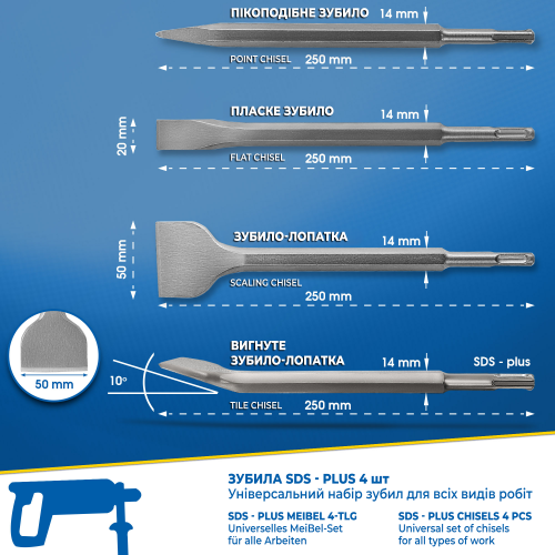 Набір зубил S&R Meister SDS-Plus 4 шт. (114504250) - фото 4