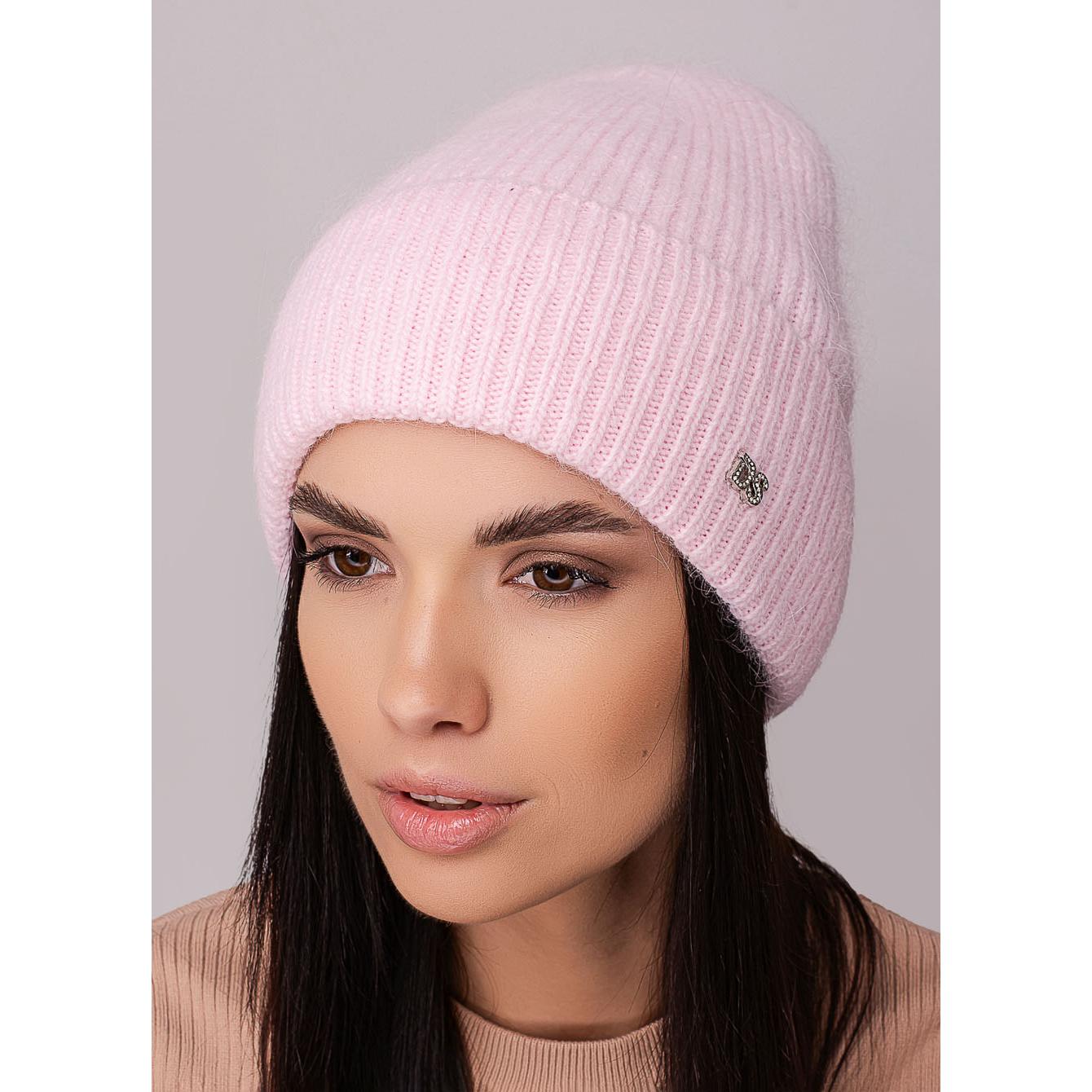 Шапка жіноча ангорова подовжена Leks Конфетті з відворотом утеплена флісом Світло-рожевий - фото 1 Шапка жіноча ангорова подовжена Leks Конфетті з відворотом утеплена флісом Світло-рожевий - фото 1