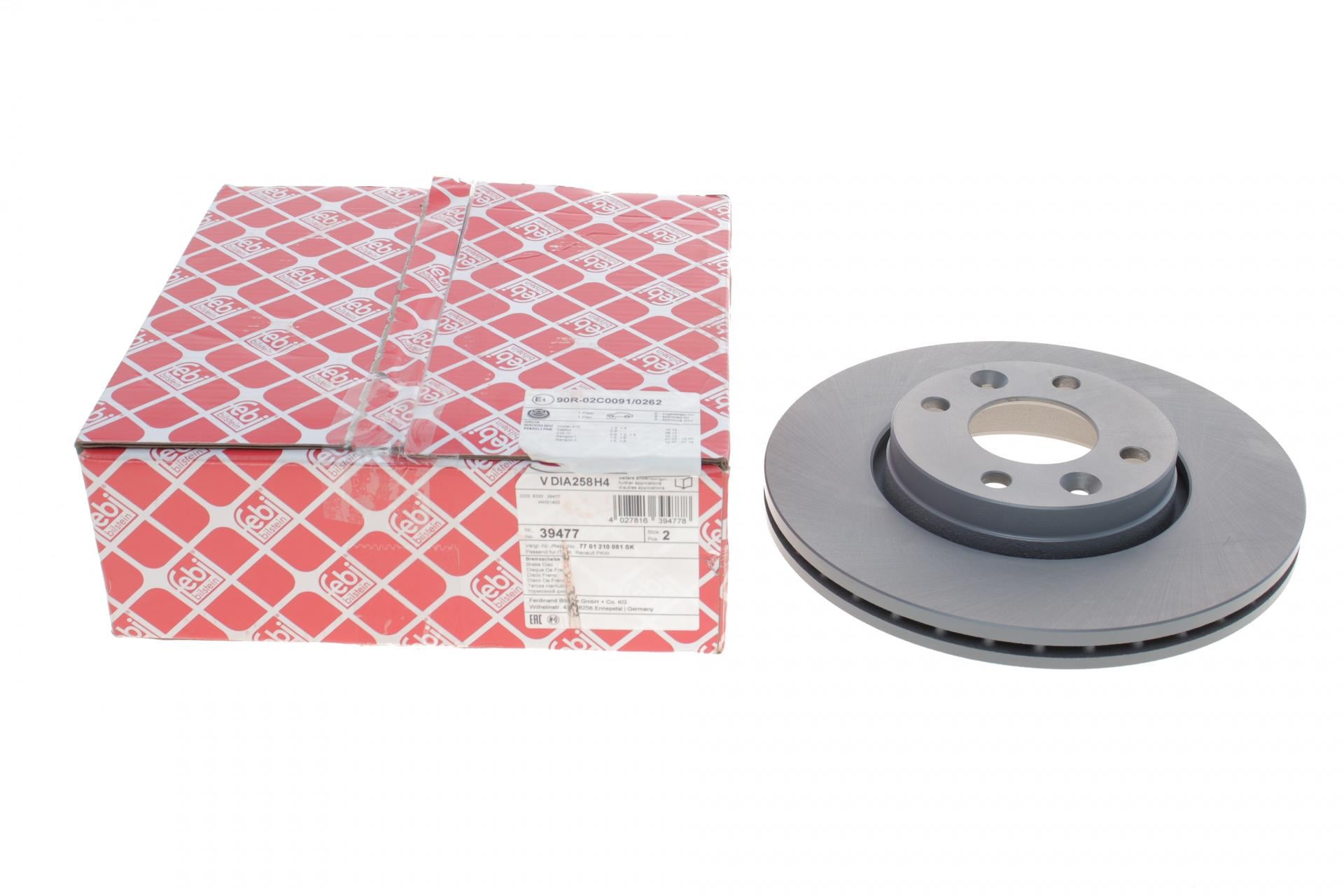 Диск тормозной передний FEBI BILSTEIN для Renault Kangoo 1,5 DCI/1.6 16V 08-258x22 мм (39477)