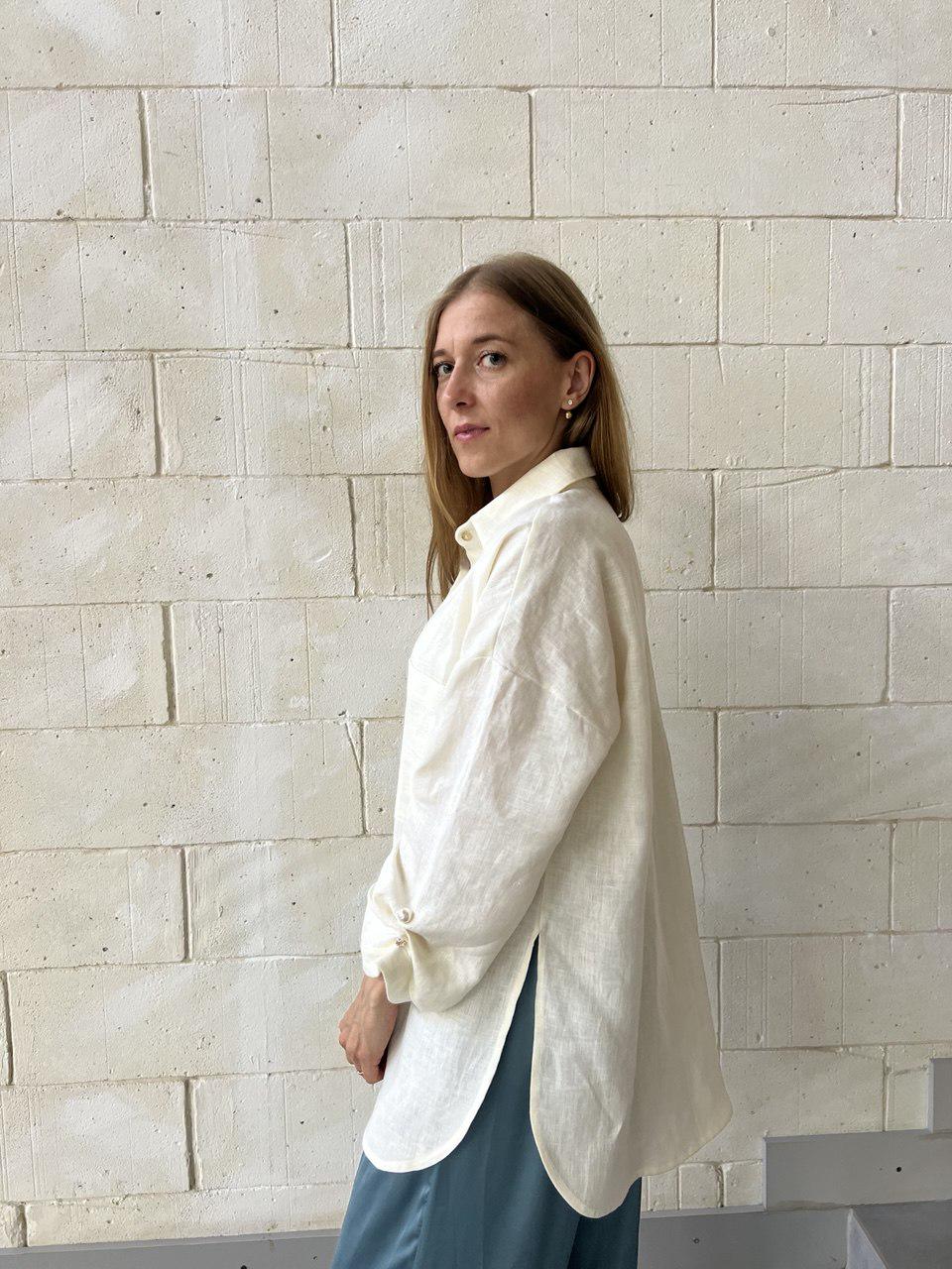 Сорочка подовжена VSlatinina оверсайз з натурального льону М Молочний (01234567830) - фото 5