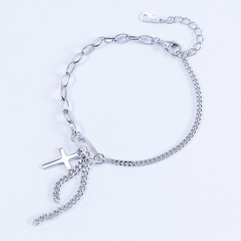 Серебряный браслет двойной с крестом (b2-22)