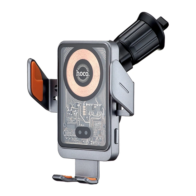 Автодержатель для телефона с БЗП HOCO HW7 Transparent air outlet Metal Gray (KST-6942007608145)