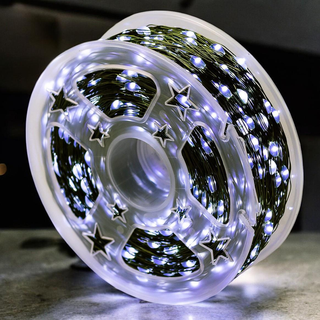 Гірлянда Роса на зеленому дроті 100 м 1000 LED 8 режимів з пультом Холодний білий