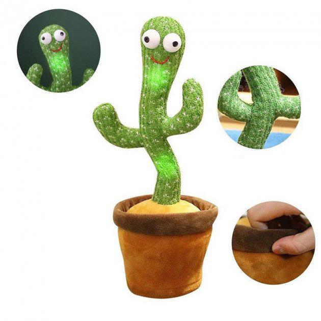 Интерактивная игрушка Dancing Cactus TikTok поющий 120 песен с подсветкой (ws24354) - фото 3