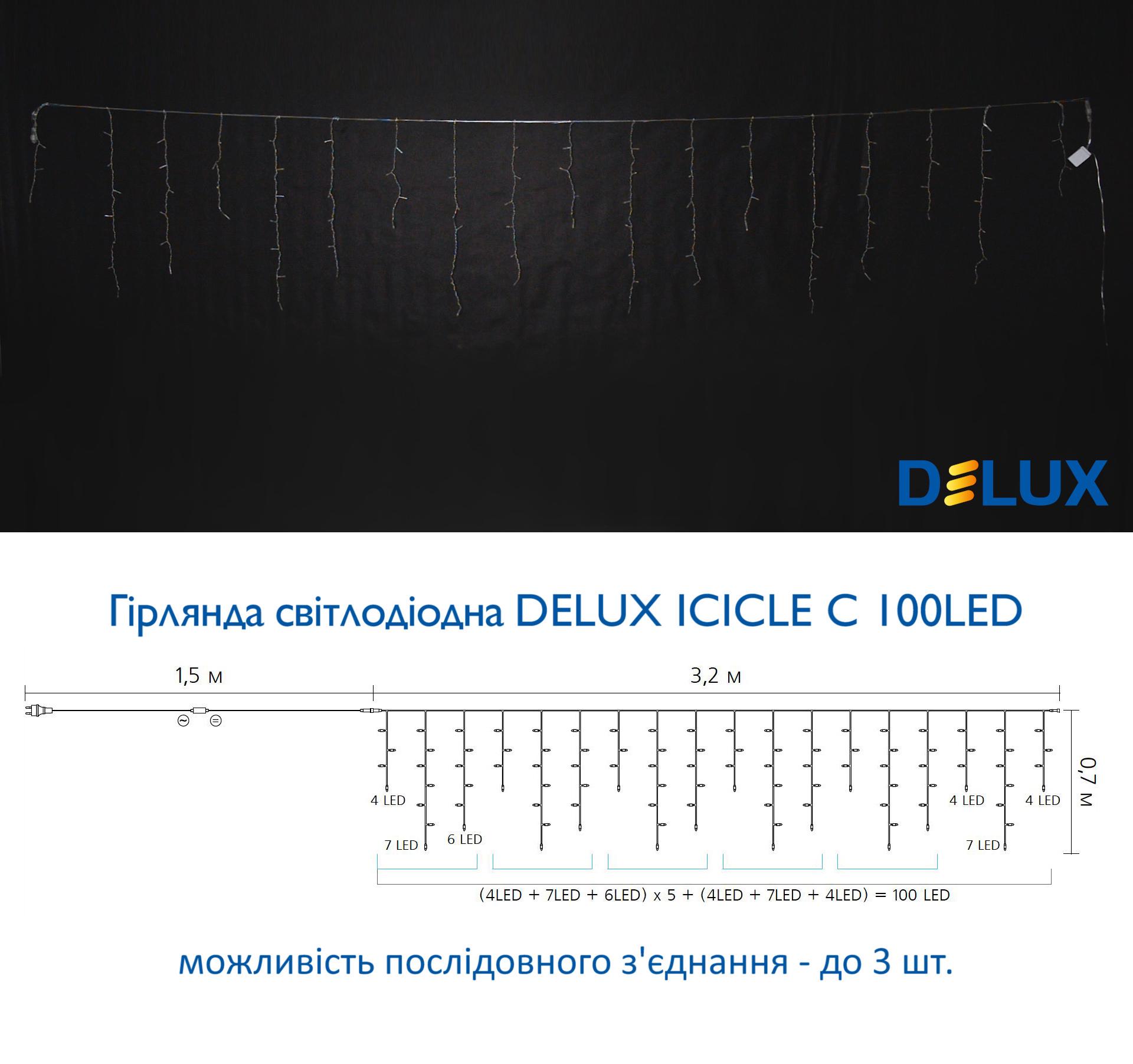 Гірлянда внутрішня Delux Icicle 100 LED IP20 бахрома 3,2x0,7 м Теплий білий/Прозорий (90015255) - фото 3