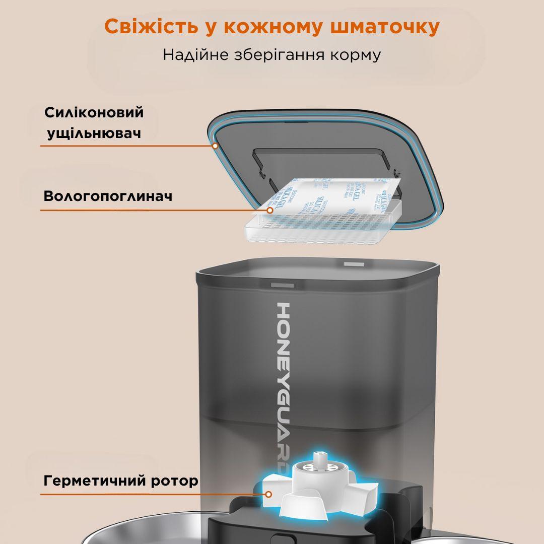 Кормушка автоматическая для кошек и собак HONEYGUARIDAN A303D 3,5 л 2 миски Черный (2090531938) - фото 4