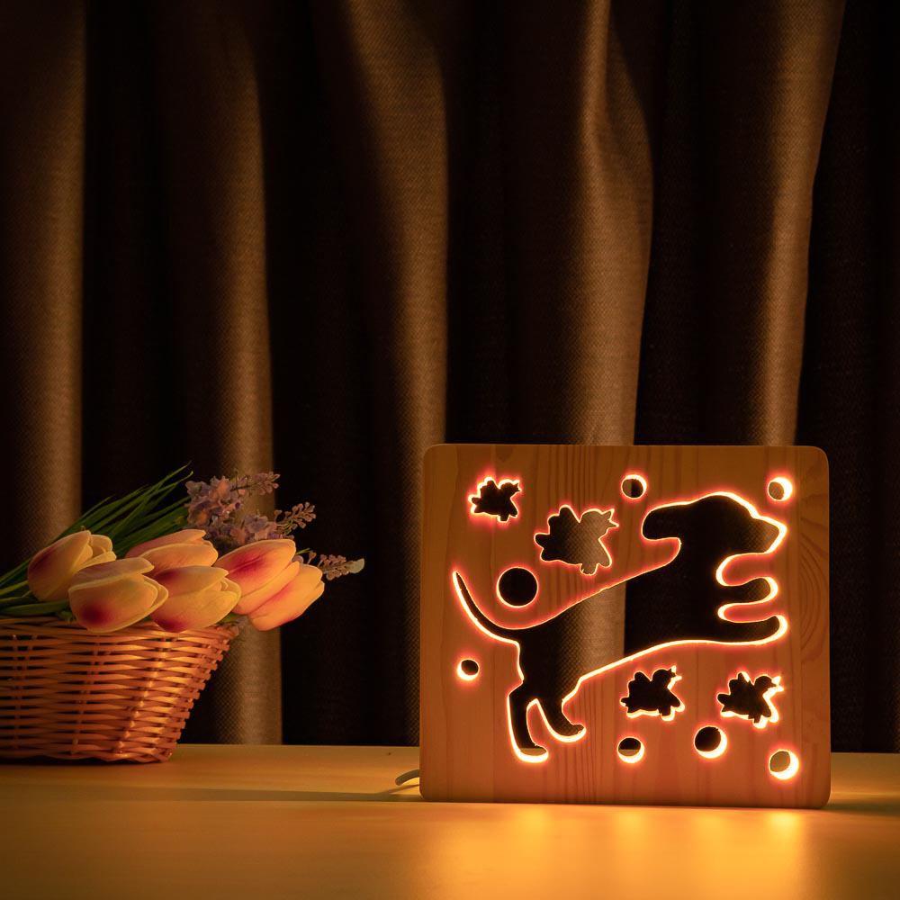 Светильник-ночник ArtEco Light Собака и птички из дерева белый свет (1020374)