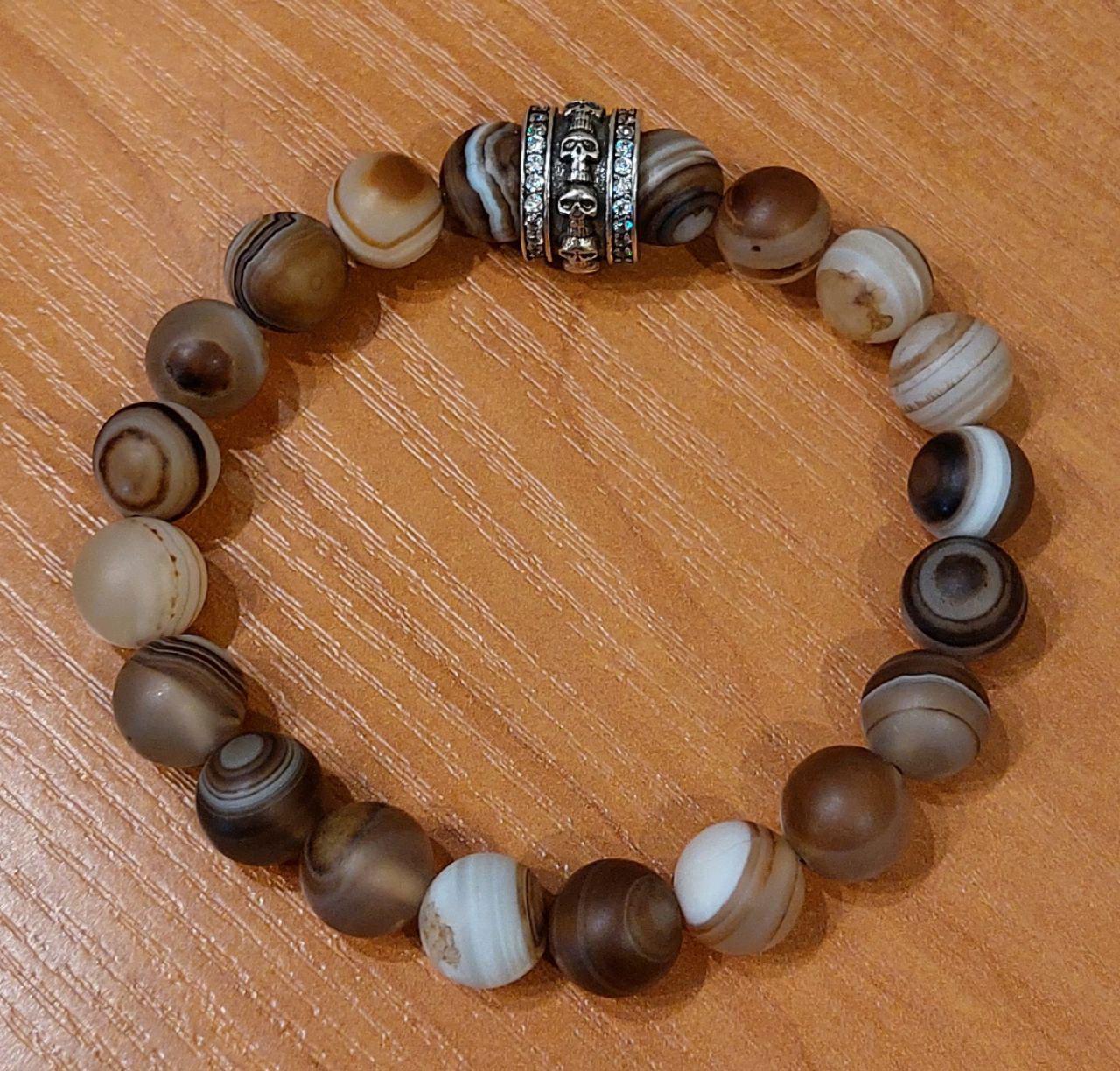 Браслет LITAURS из натурального камня агат d 10 мм и вставкой медицинская сталь с цирконием L 18-21 см (250217-1) - фото 5