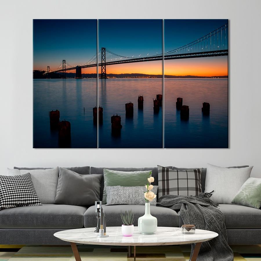Картина город Вечерняя панорама на мост между Сан-Франциско и Оклендом 78x48 см (A578-3)