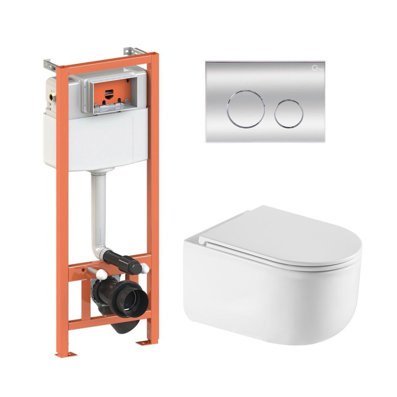 Комплект для ванної кімнати Qtap підвісний унітаз Taurus Ultra Quiet та комплект інсталяції Nest 4в1 кругла клавіша (2610410340)