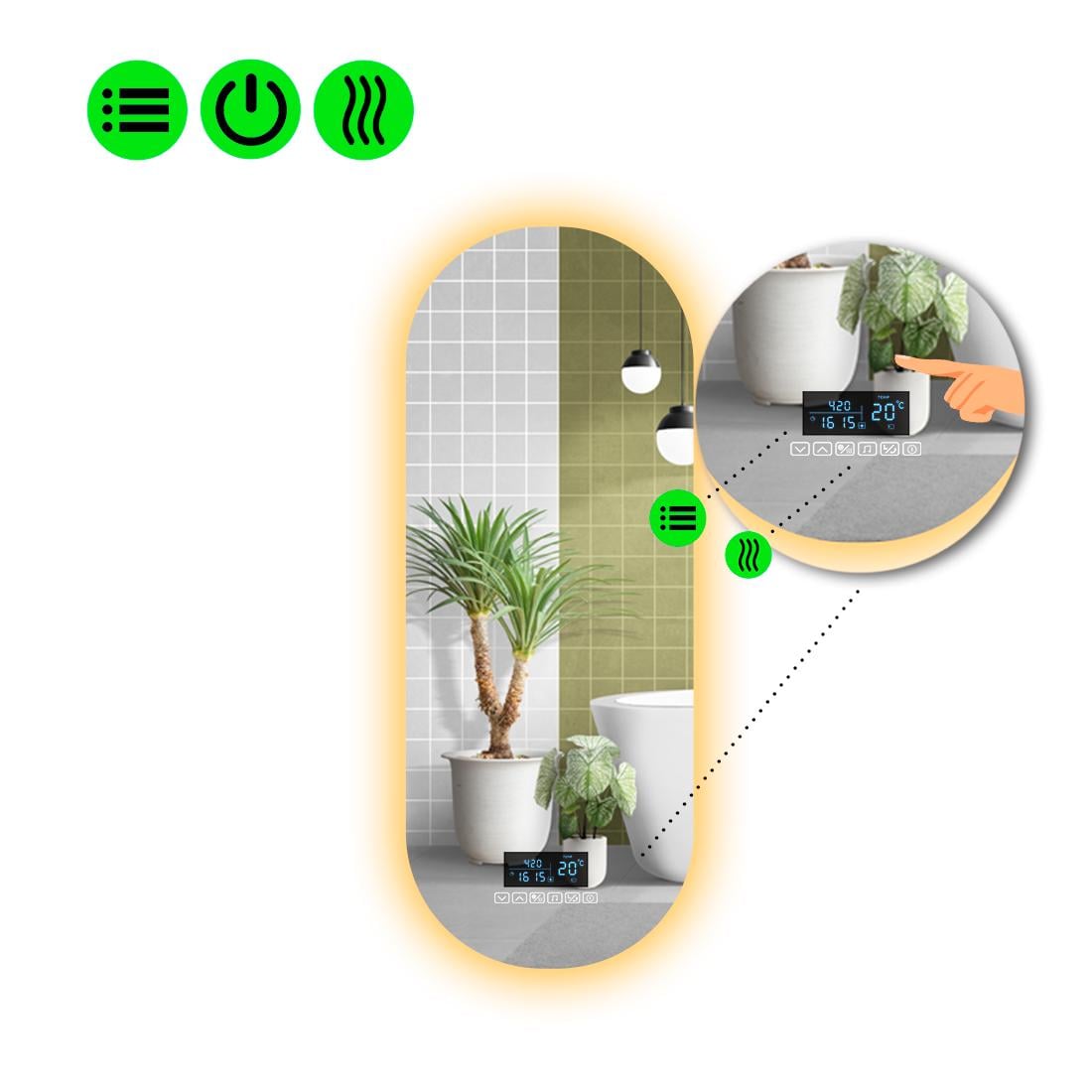 Зеркало LED подсветкой Portale 2 с Smart-блоком и подогревом 180x70 см (8994347)