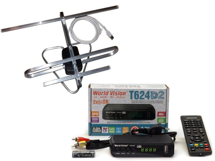 Тюнер WV World Vision Т624D2+/антенна с усилителем и кабелем A-sus прием сигнала до 25 км Тюнер WV World Vision Т624D2+/антенна с усилителем и кабелем A-sus прием сигнала до 25 км