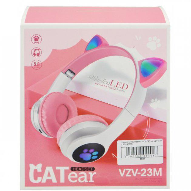 Навушники бездротові Cat Ear VZV-23M Bluetooth з вушками та LED підсвічуванням Рожевий - фото 3