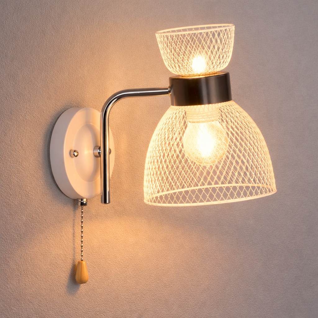 Бра Valeso с веревочным выключателем на корпусе под лампу Е27 Белый/Хром (B N6792/1W WT+CH)