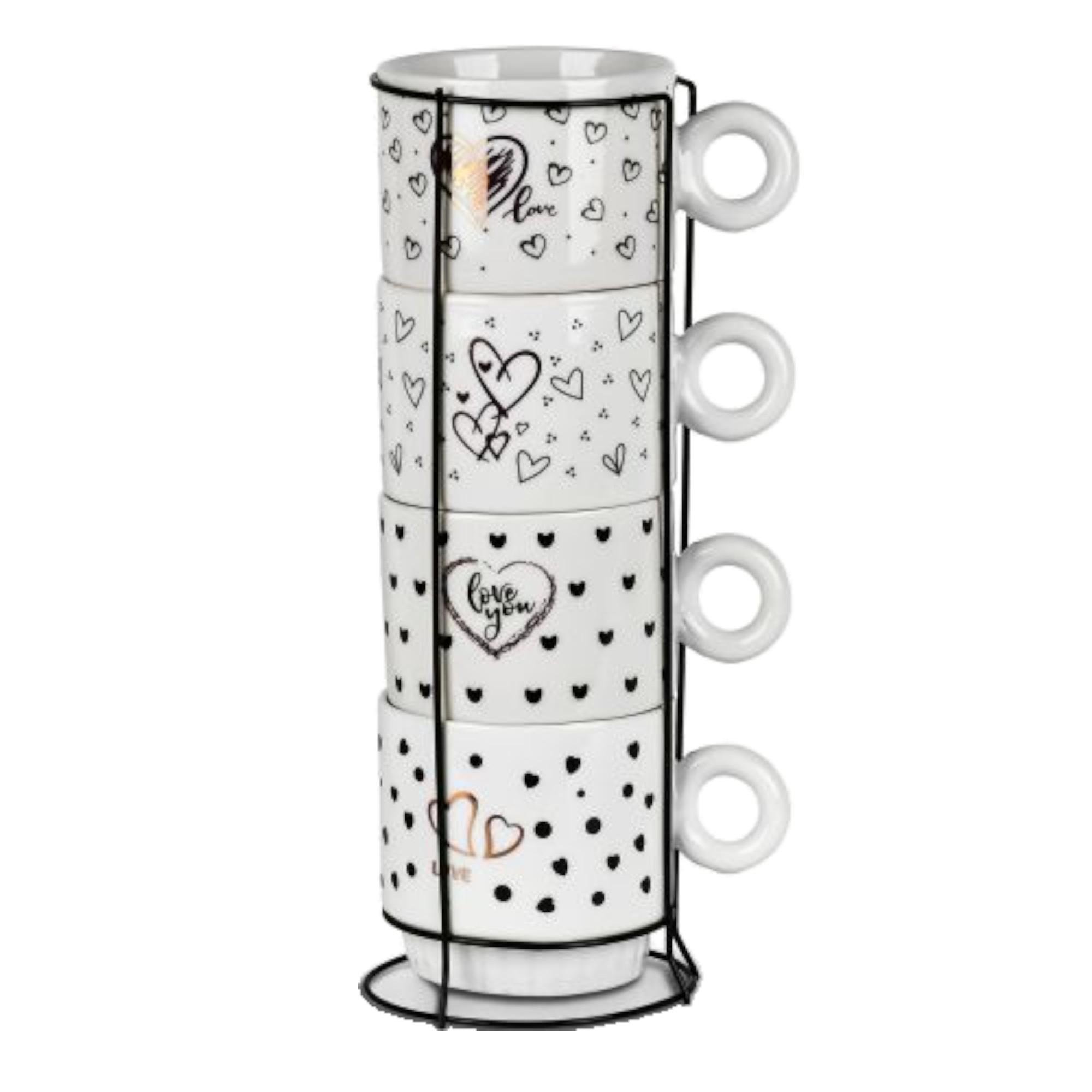 Набор чашек с подставкой Stenson Love 4 чашки 250 мл Белый (R32777) - фото 1 Набор чашек с подставкой Stenson Love 4 чашки 250 мл Белый (R32777) - фото 1