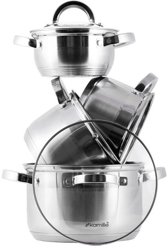 Набор кастрюль Kamille Madrid из нержавеющей стали с мерной шкалой 1/1,8/2,5/3,8л - фото 3 Набор кастрюль Kamille Madrid из нержавеющей стали с мерной шкалой 1/1,8/2,5/3,8л - фото 3