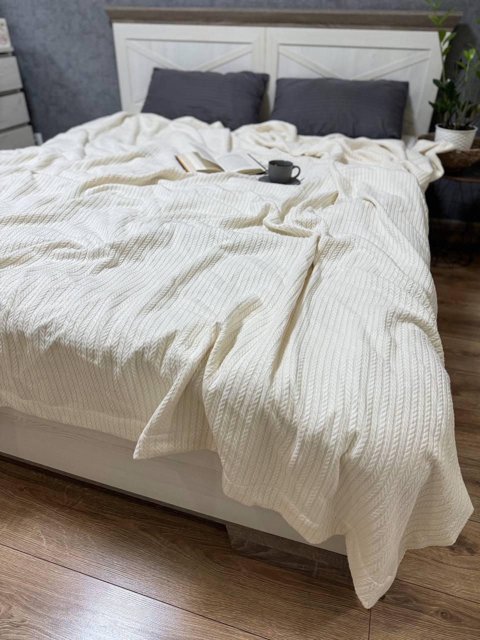 Плед-покрывало Косичка хлопковый полуторный 160х230 см Кремовый (15265852)