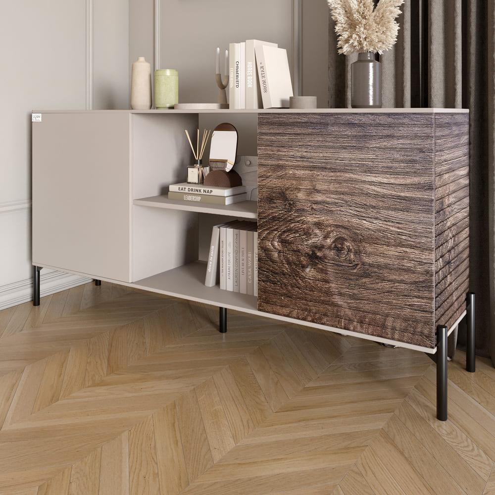 Комод открытый на черных металлических ножках Lion Грей Кашемир/Дерево (Lion-042768)