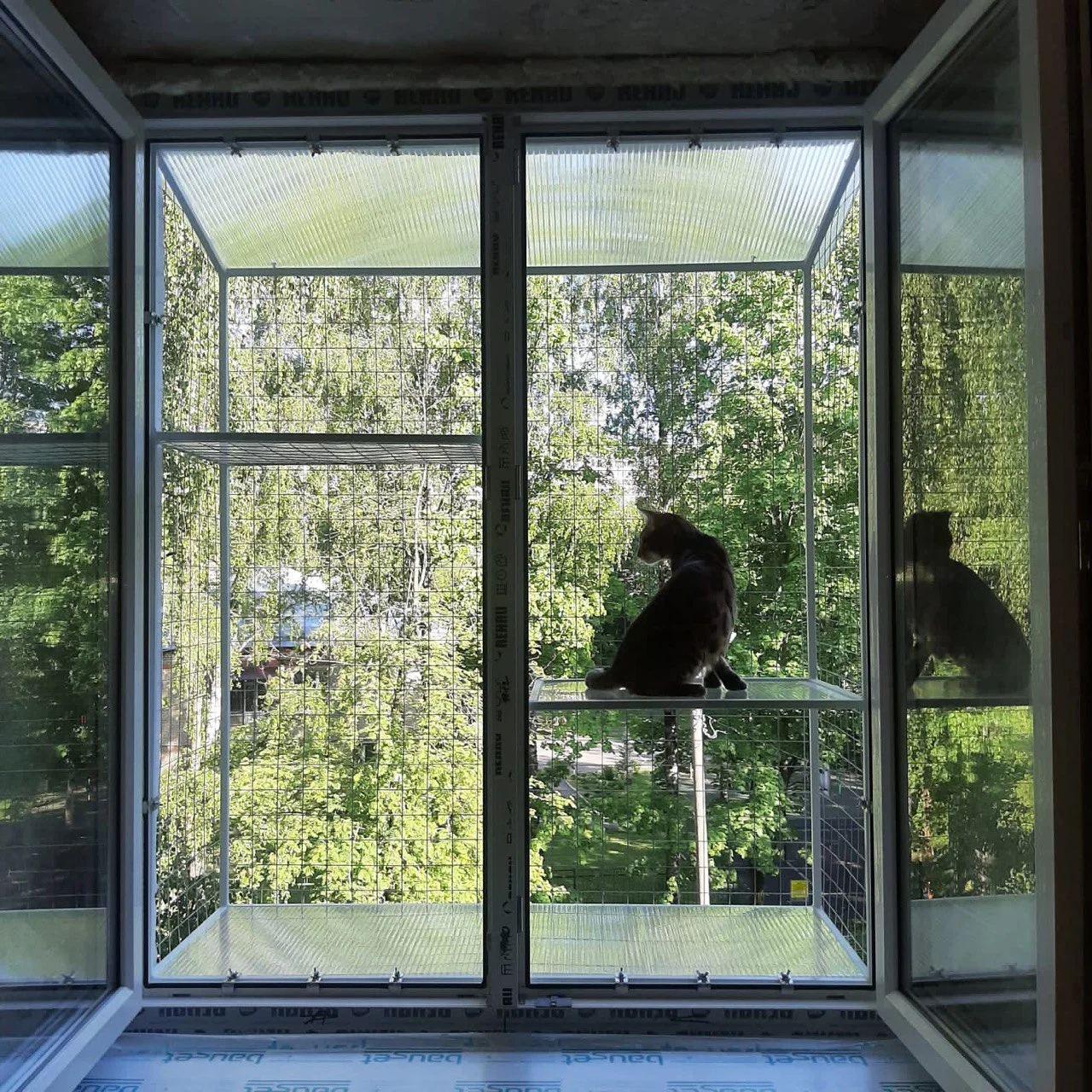 Балкон для котів з двома поверхами прямокутний підвісний 690х420х1250 см Білий (015) - фото 5